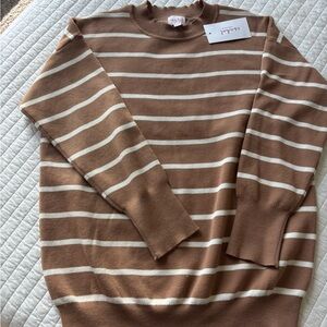 Striped Crewneck Sweater in Camel and Cream